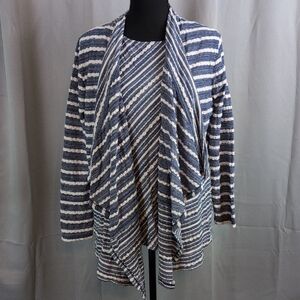 Chico's Blue and White Striped Cardigan.